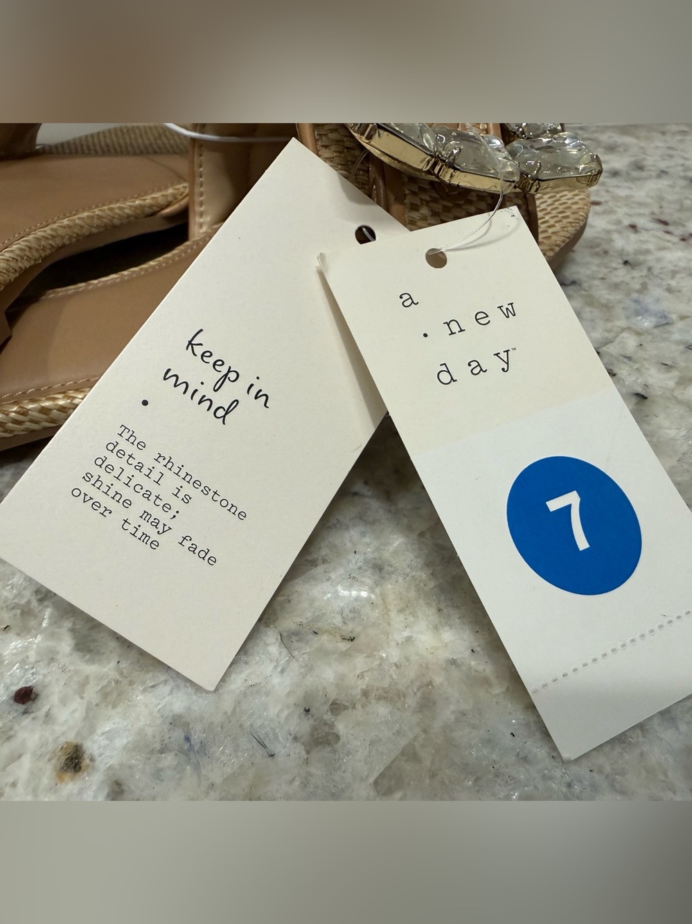 a new day Kelsey Tan Straw Look Slide Sandals with Crystal Buckles Size 7 - NIB - Picture 10 of 13